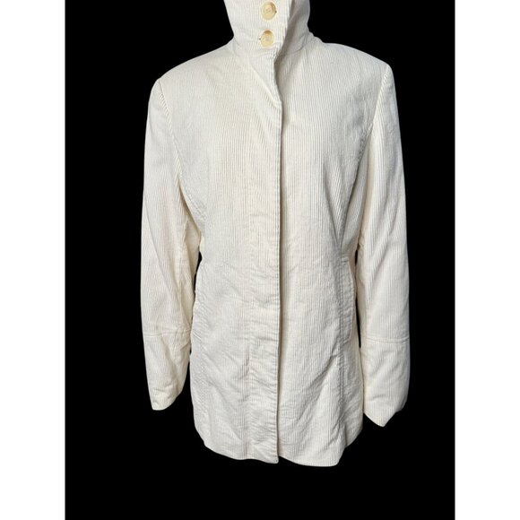 Express Womens Cream Corduroy Button Up Jacket Suit Top Pockets Jacket sz 9/10 - Picture 1 of 12